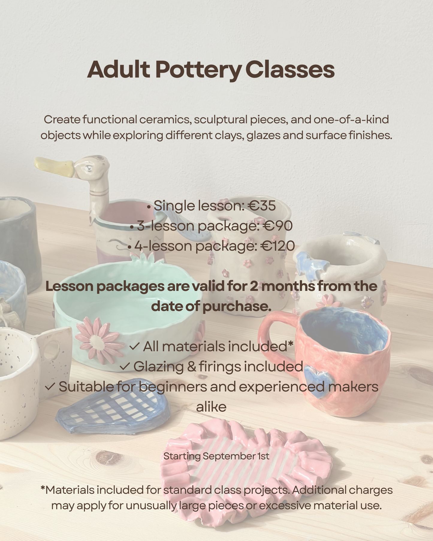 Adult Pottery Class | Wednesdays 17:30–20:30